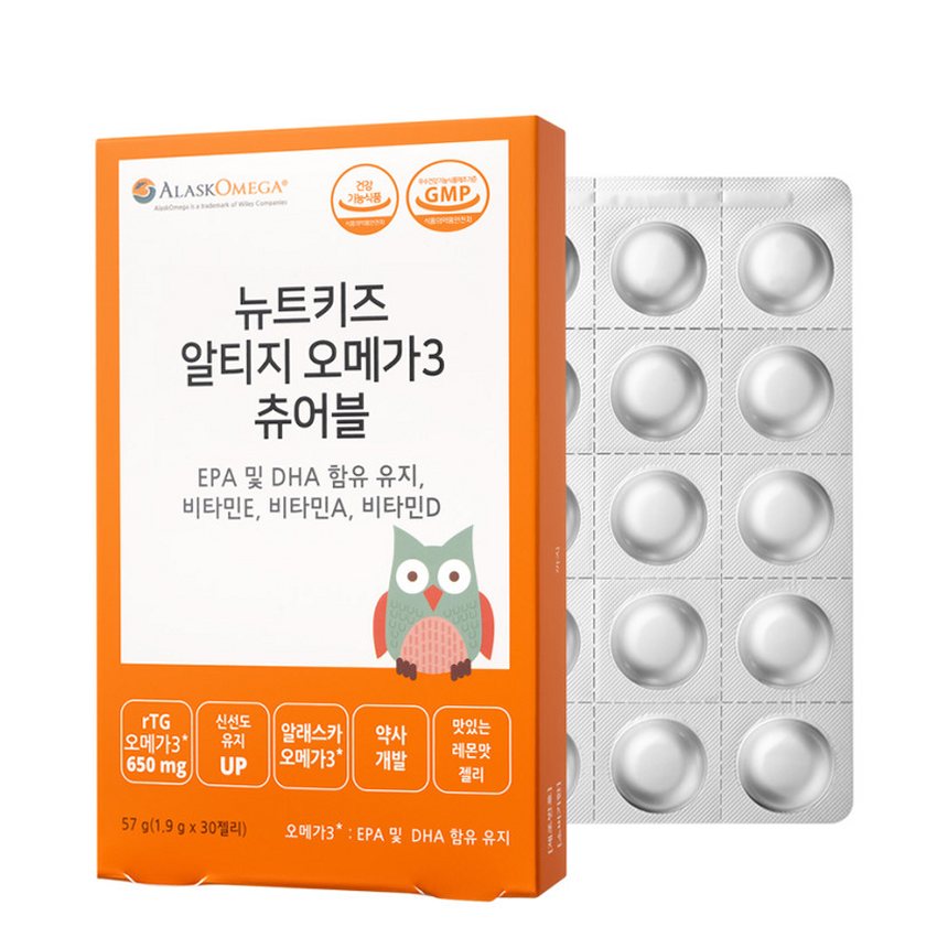 뉴트키즈 알티지 오메가3 츄어블 RTG 어린이 유아 청소년 구미 30구미, 1개
